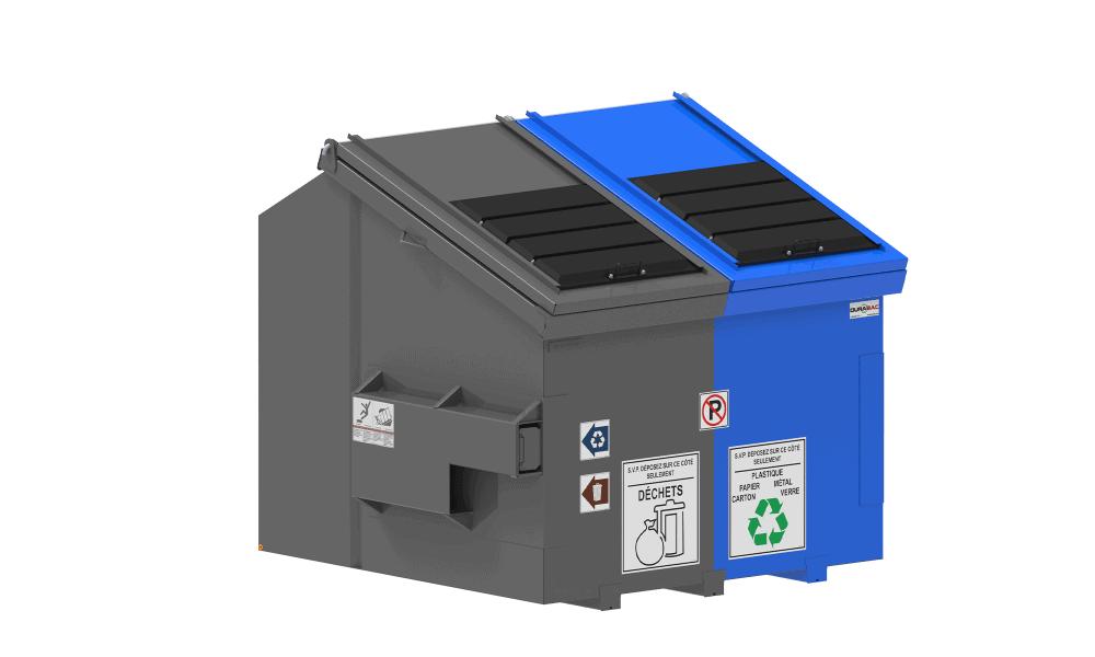 Steel Dual-Compartment Container: 50% Waste | 50% Recycling