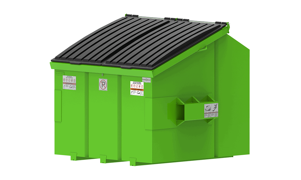 Front-load steel slant style container