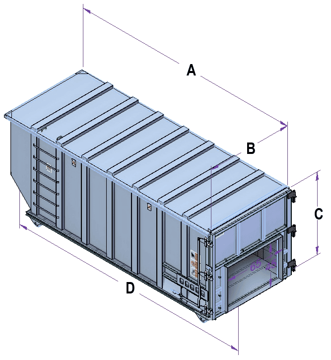 Tech drawing of Robust roll-off compaction container