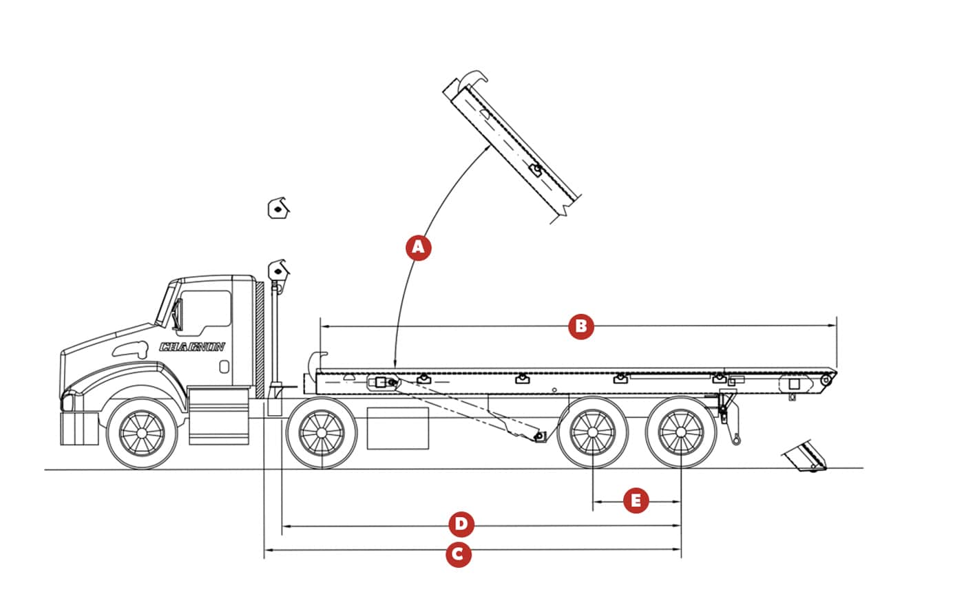 Dessin technique-camion roll-off inside-outside rails