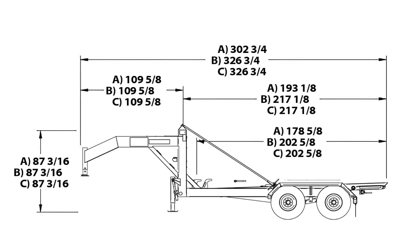 Technical drawing Gooseneck roll-off trailer